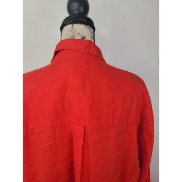 Christian Siriano 100% Linen Button Up Shirt Sz Small Red Pockets Long Sleeves - Picture 7 of 10